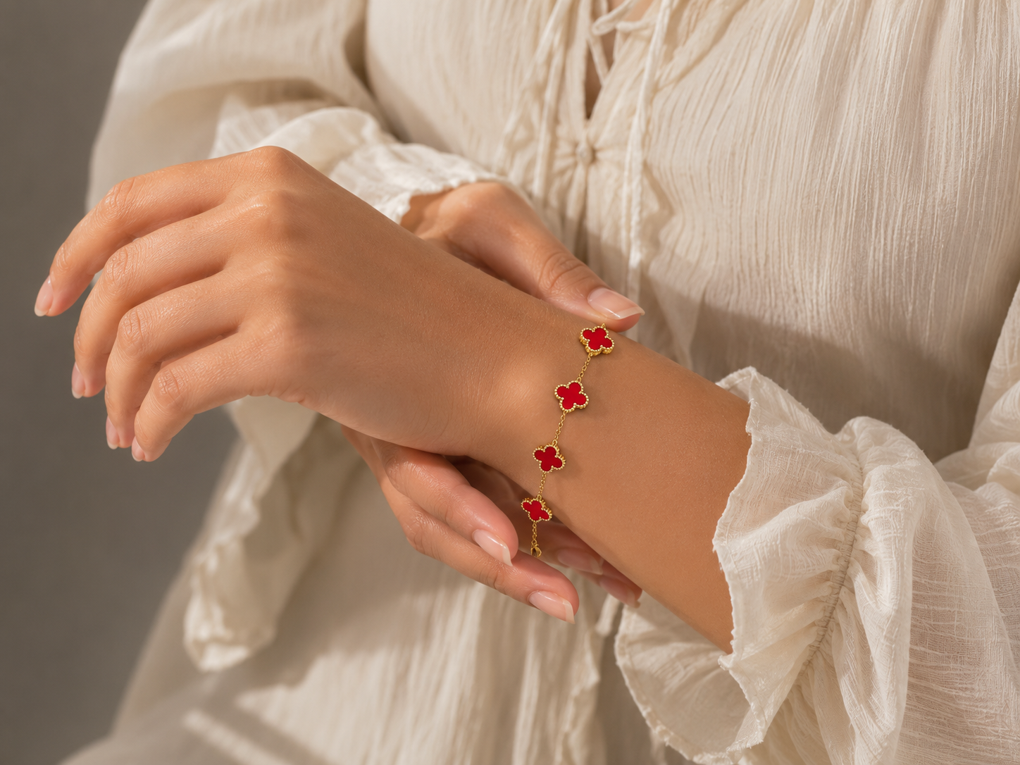 Ruby Clover Charm Bracelet