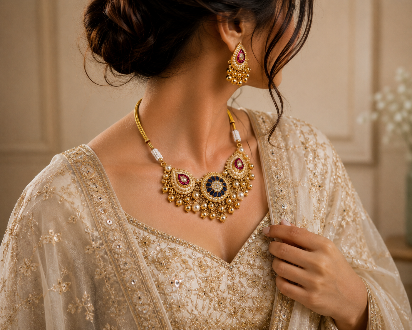 oyal Kundan Ghungroo Necklace Set