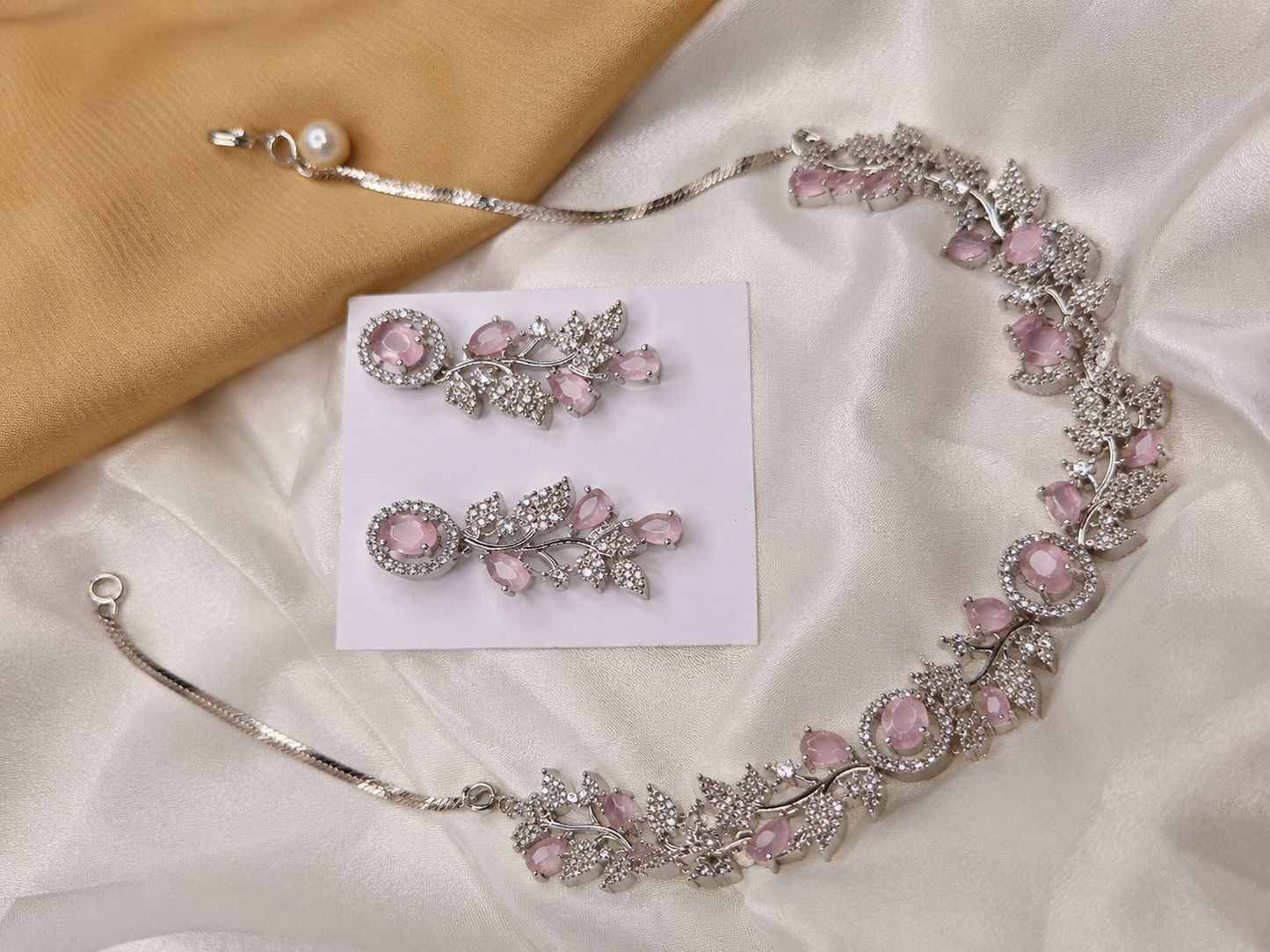 Blush Pink Floral Crystal Jewellery Set