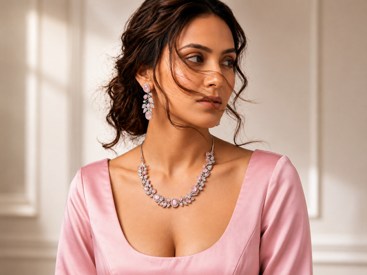 Blush Pink Floral Crystal Jewellery Set