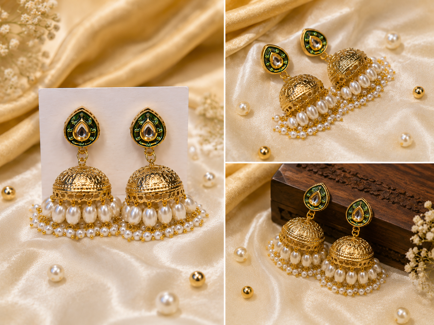 Emerald Pearl Jhumka Earrings