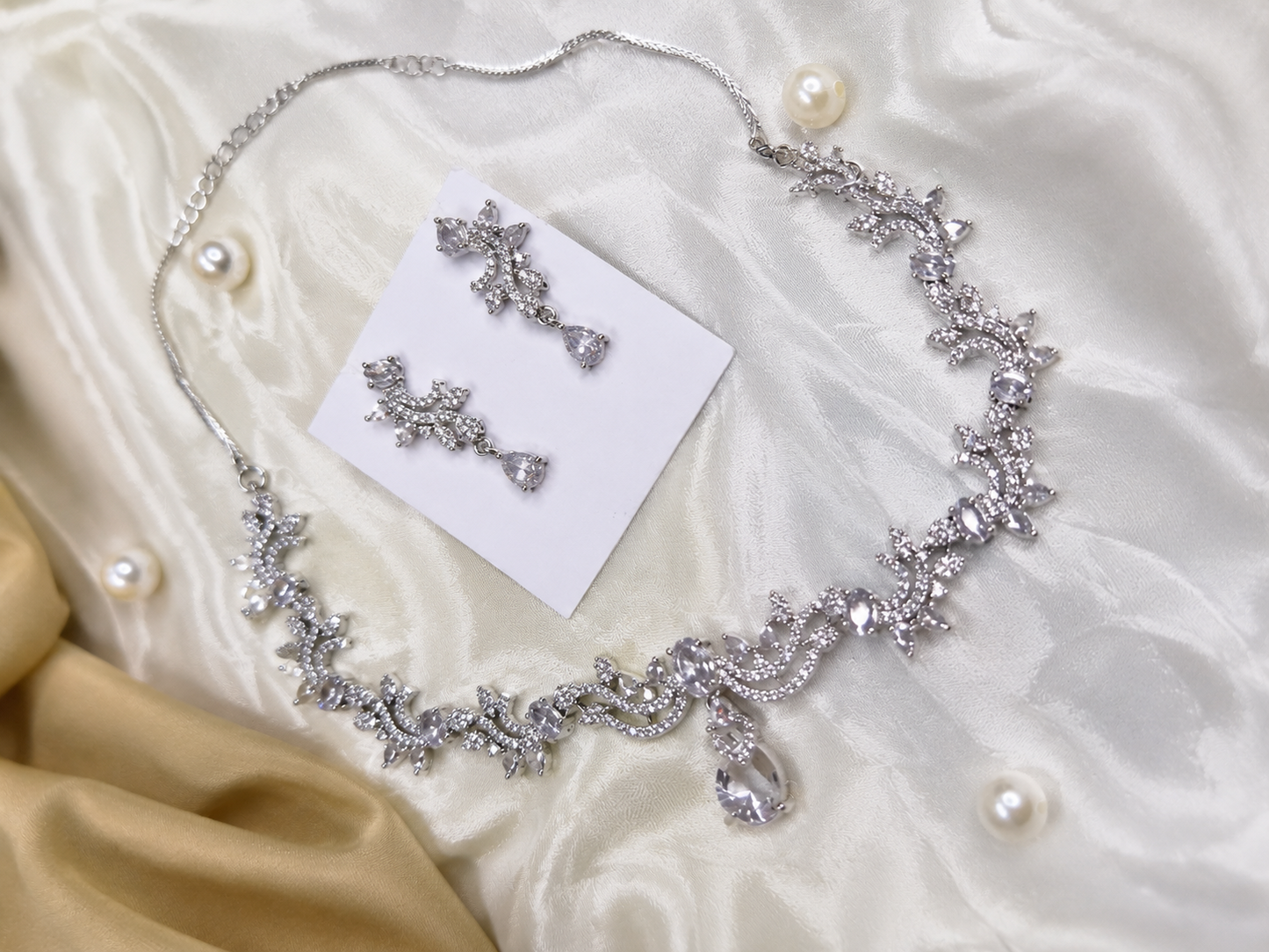 Crystal Floral Teardrop Necklace Set