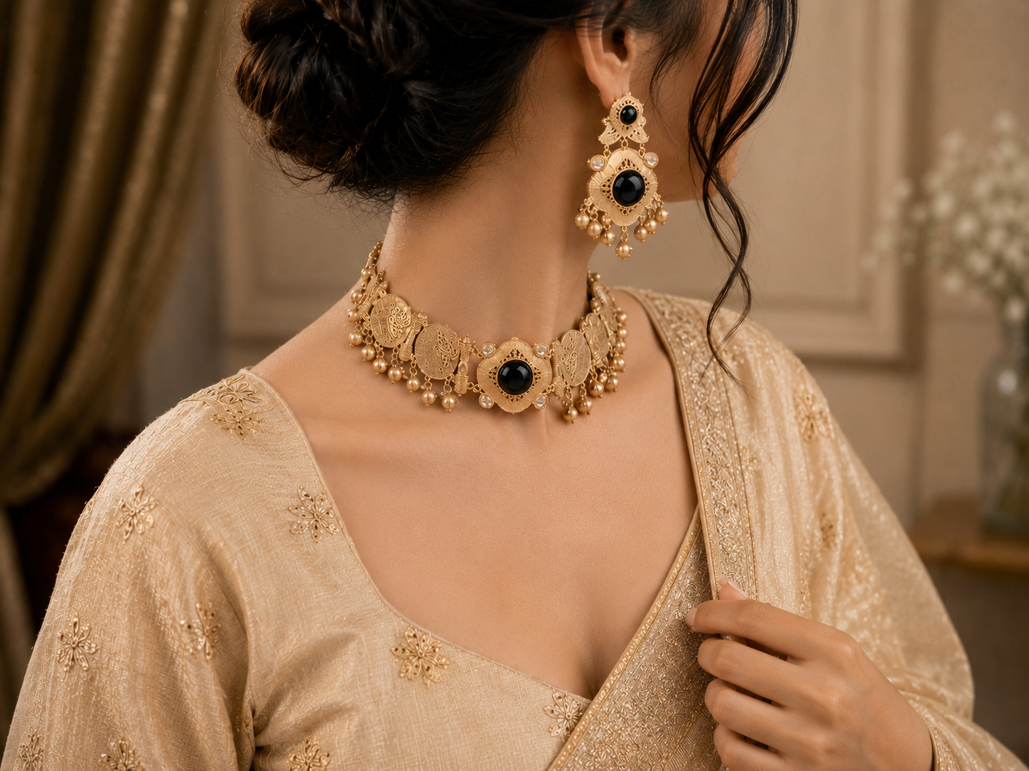 Antique Black Stone Statement Jewellery Set