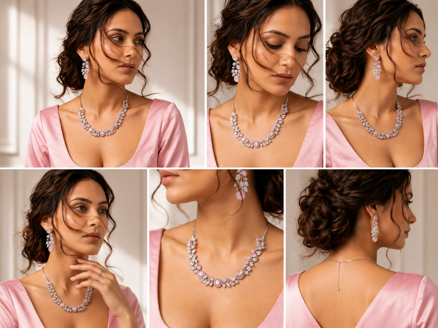 Blush Pink Floral Crystal Jewellery Set