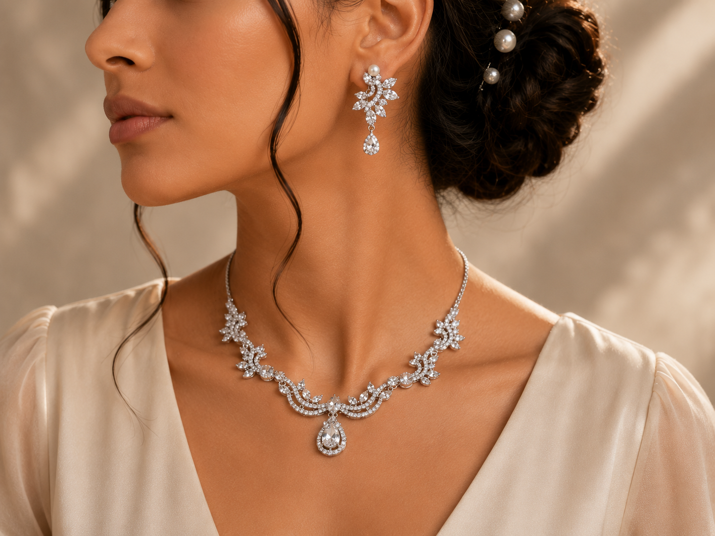 Crystal Floral Teardrop Necklace Set