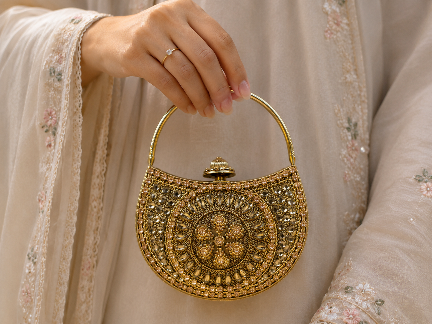 Gold Floral Bridal Potli Purse