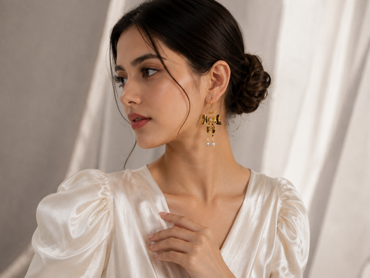 Golden Bow Pearl Drop Earrings