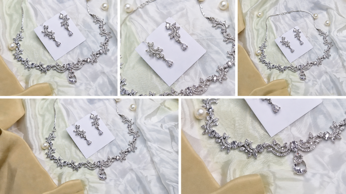 Crystal Floral Teardrop Necklace Set